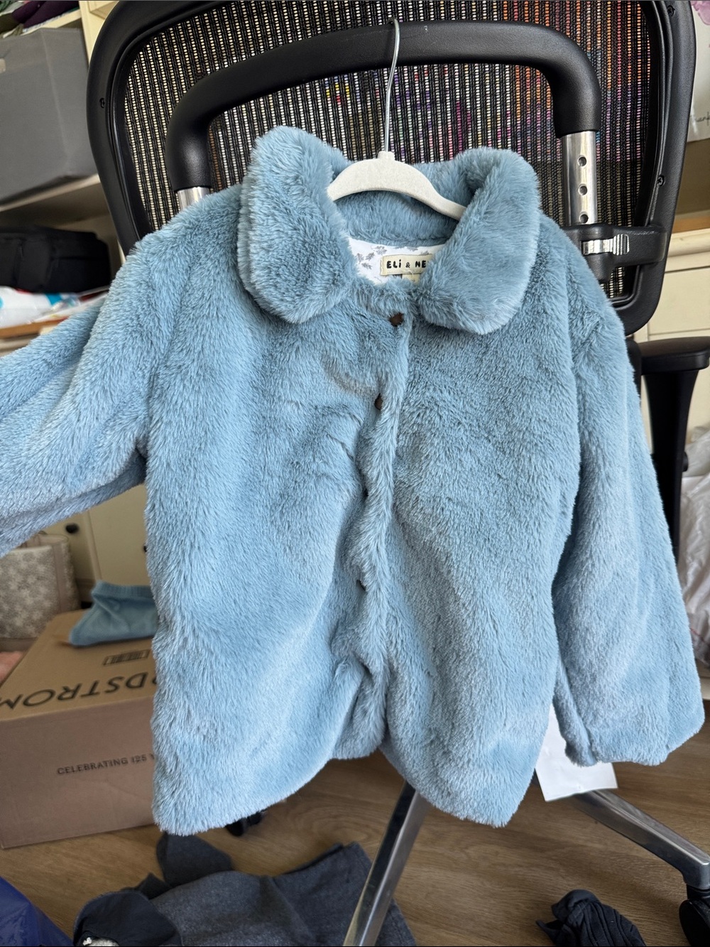 Kids Pale Blue Faux-Fur Puffer Coat by
